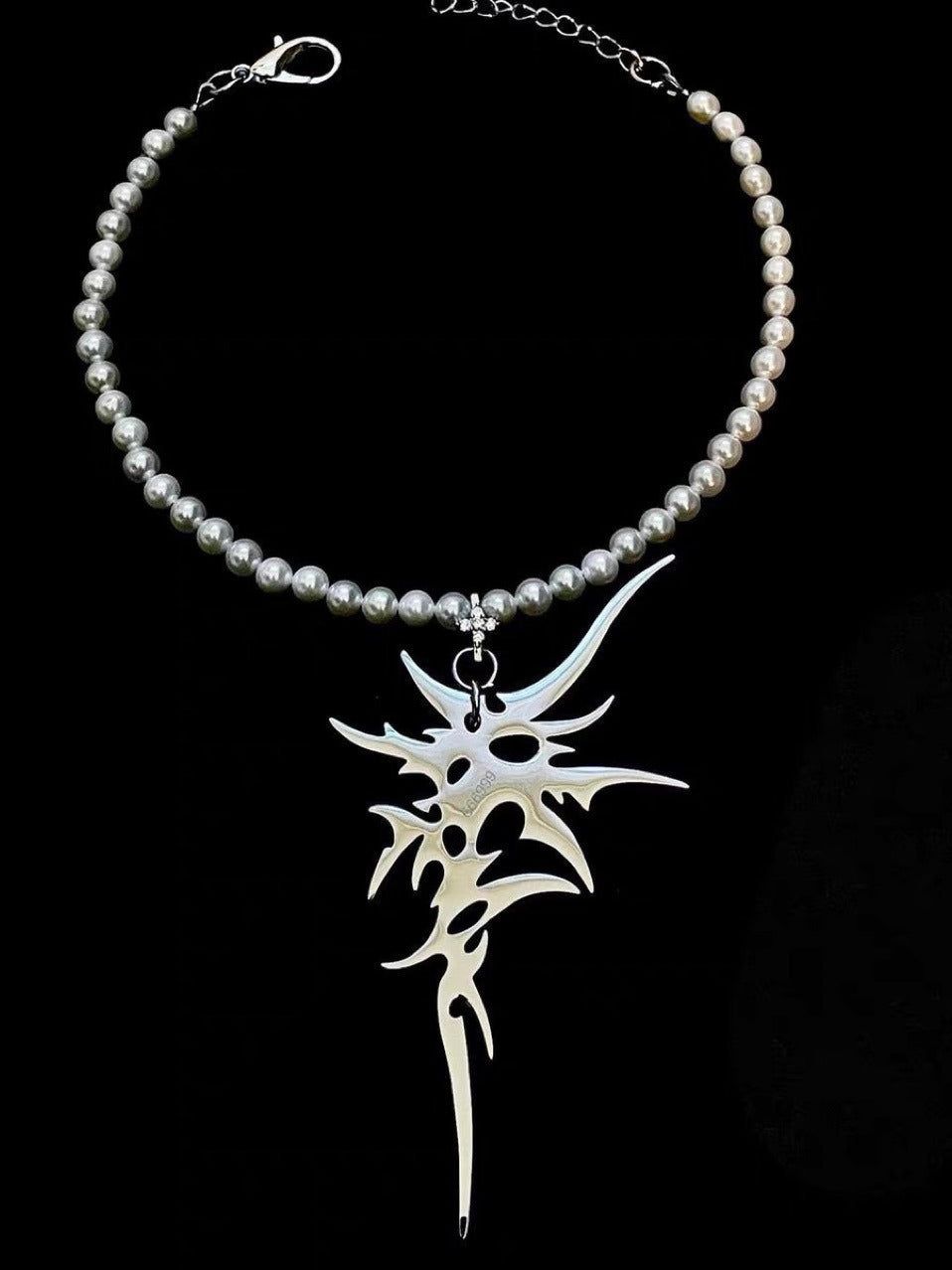 Cyber Gothic Thorn Pearl Necklace