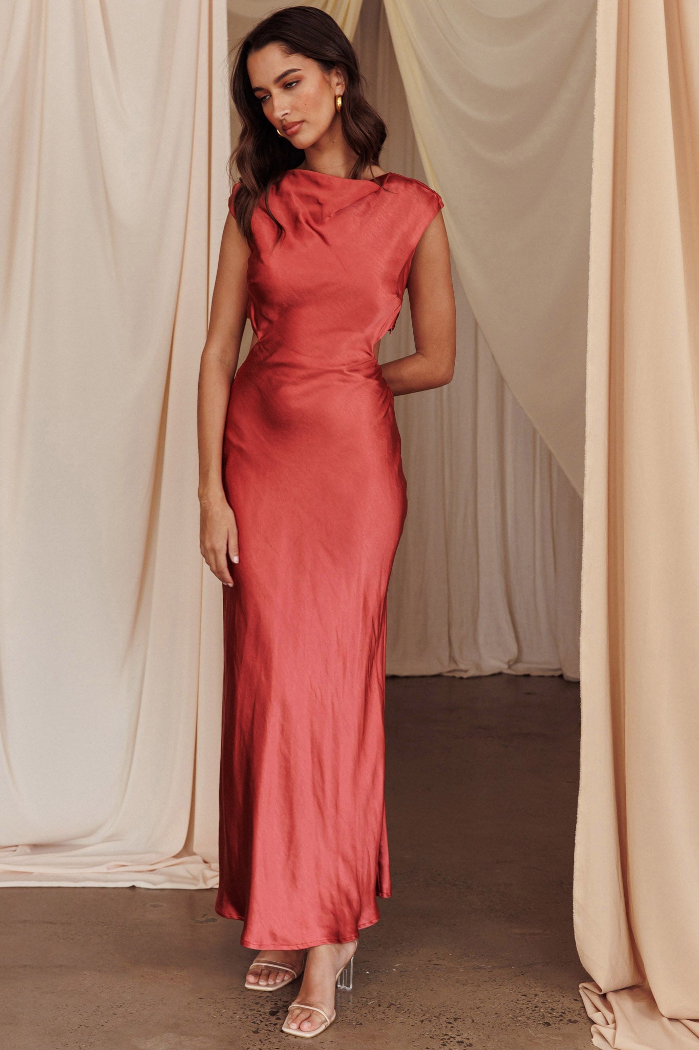 Starlight Sonata Cut-Out Cowl Back Maxi Dress Autumn