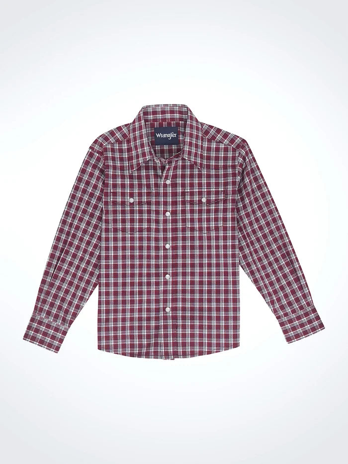 Boy's Wrangler®112351626 Classic Fit Red Plaid Long Sleeve Shirt