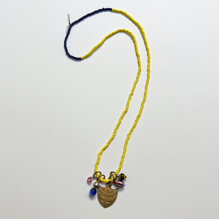 Collage Necklace: Yellow with Eagle & Ribbon Shield (O256)