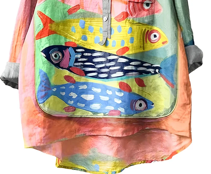 Fish Print Relaxed-Fit Button-Down Shirt for Women | Found Dat Fashion