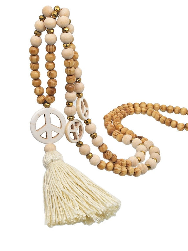1pc Pendant Necklace Beaded Necklace For Street Prom Birthday Party Wooden Crystal Stone Handmade Peace Sign / Long Necklace / Bead Necklace for Women