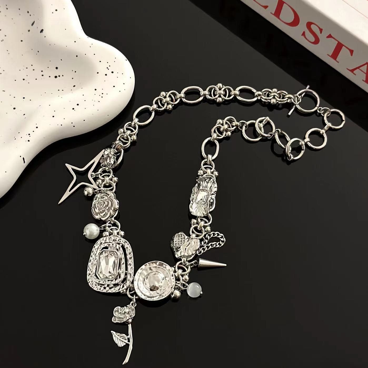Rose pattern beaded star necklace | Festival Outfits Women