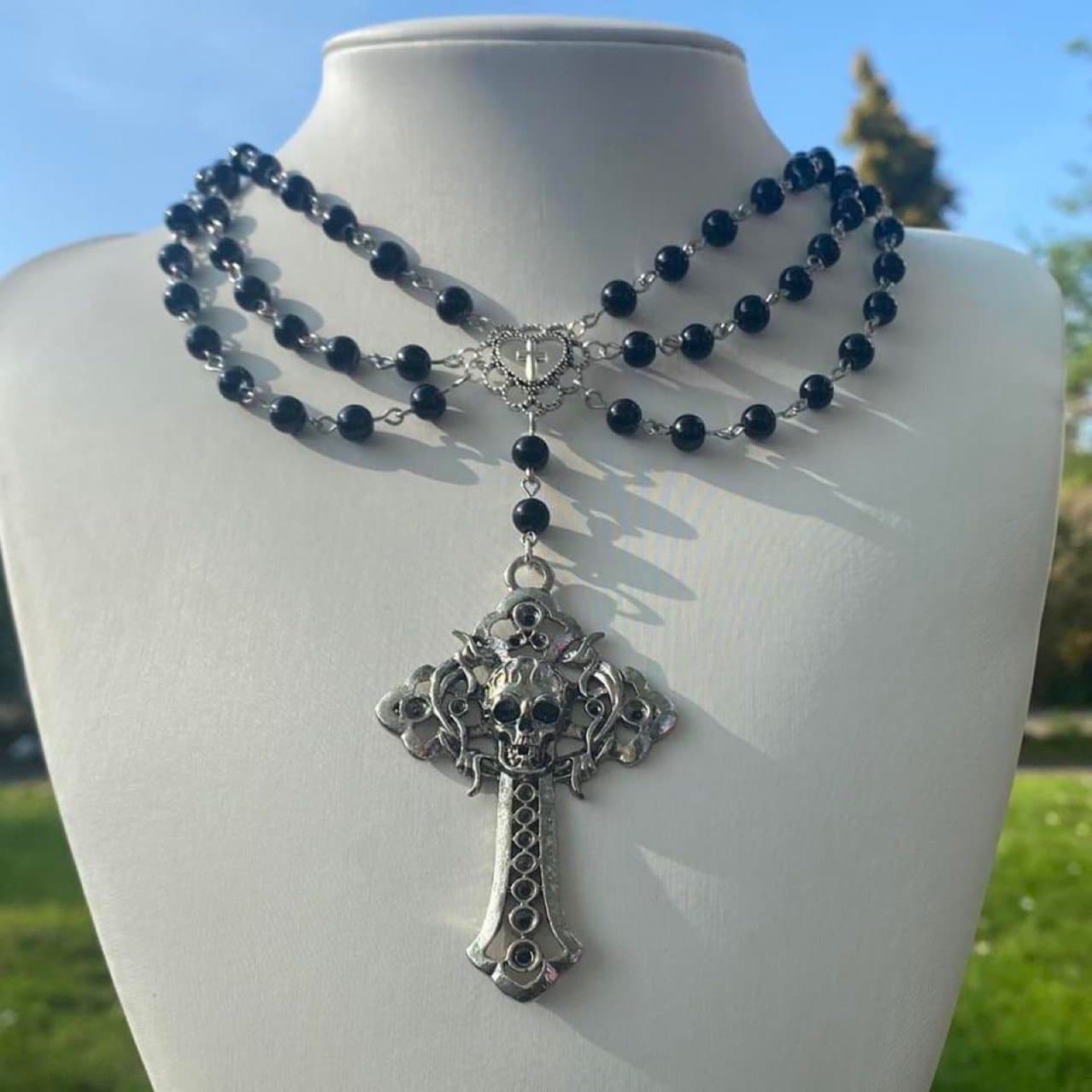 Layered cross pendant beaded choker necklace | Festival Outfits Women