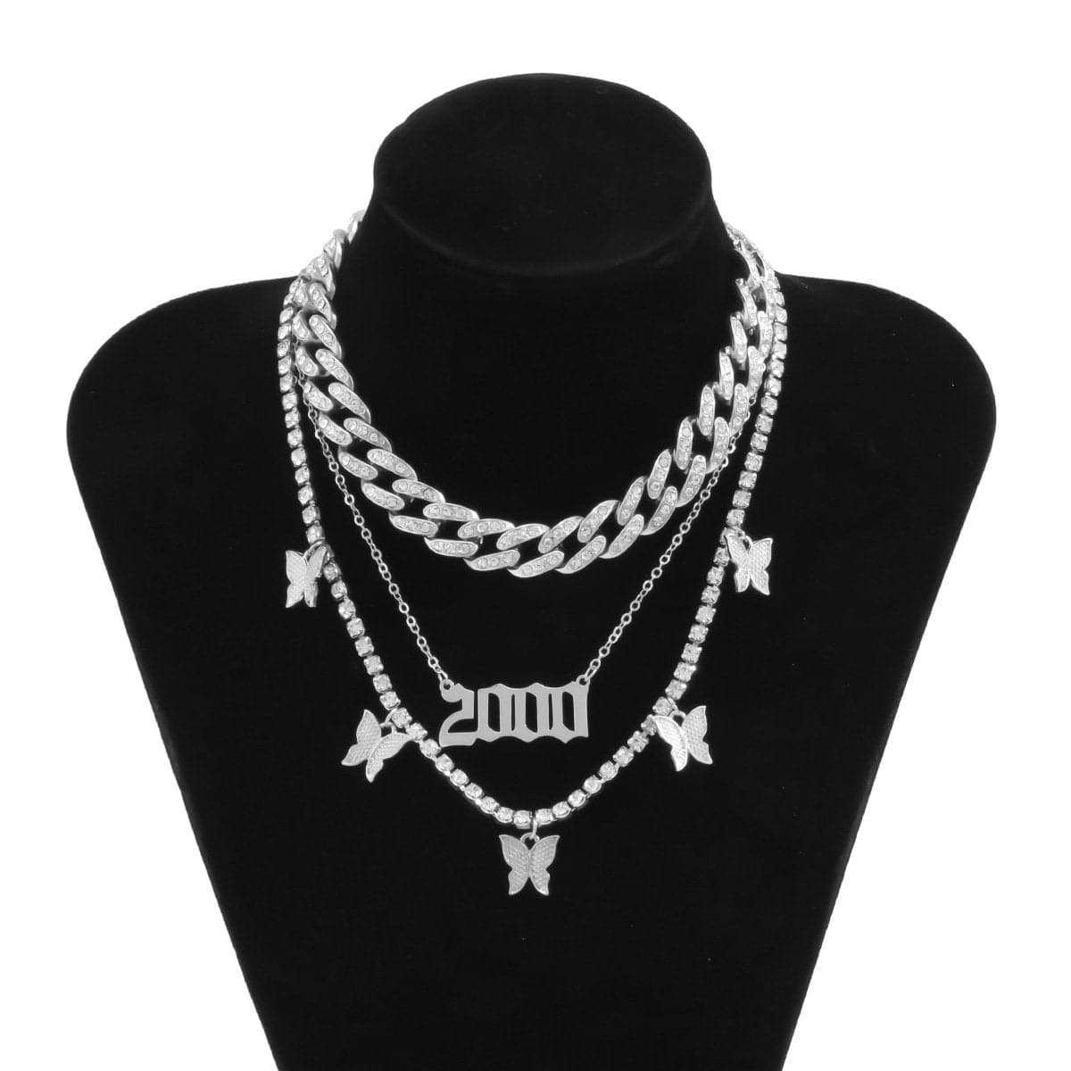 Layered butterfly decor rhinestone necklace | Festival Outfits Women