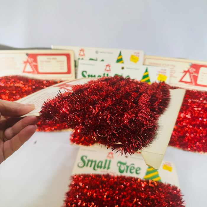 National Tinsel Small Tree Garland Red 10 Ft Cards 1960s to 1970s Lot of 6