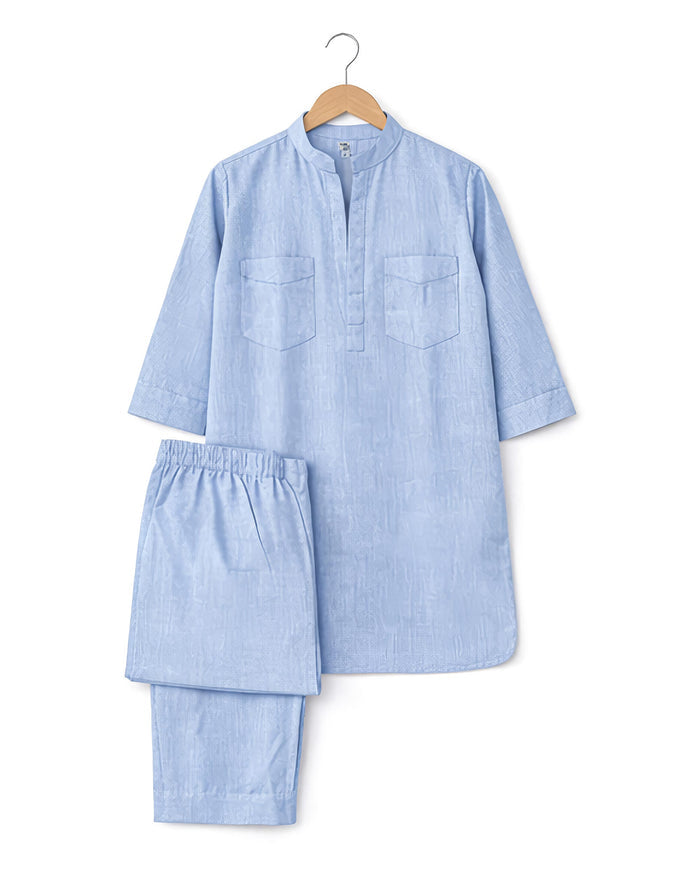 Powder Blue Linen Blend Kurta Co-ord Set for Women