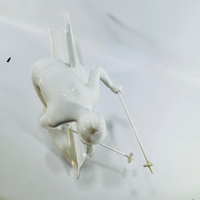 Royal Dux Bohemia Slalom Skier Figurine 1950s Jiří Černoch White Porcelain