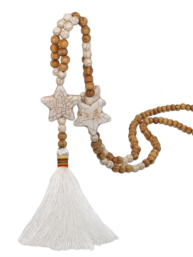1pc Pendant Necklace Beaded Necklace For Street Gift Birthday Party Wooden Stone Handmade Friends Star / Long Necklace / Bead Necklace for Women