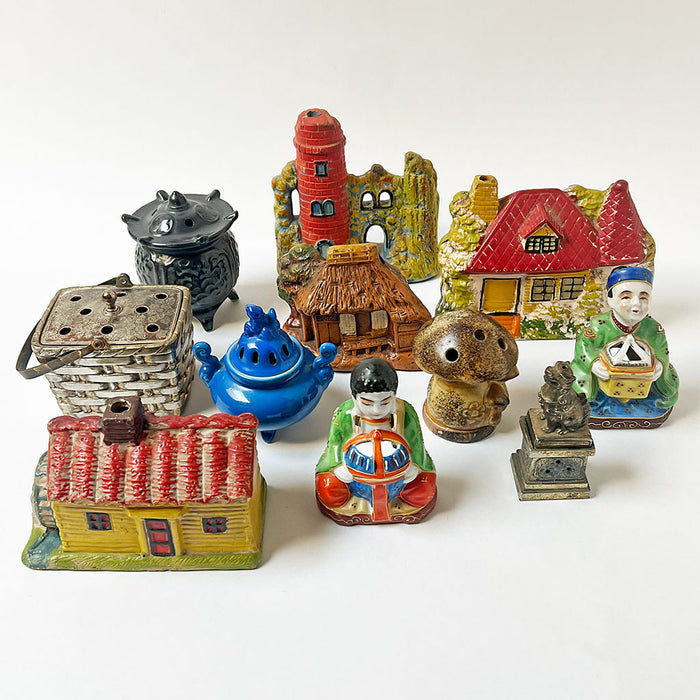 Vintage Yellow House with a Water Wheel Ceramic Incense Burner