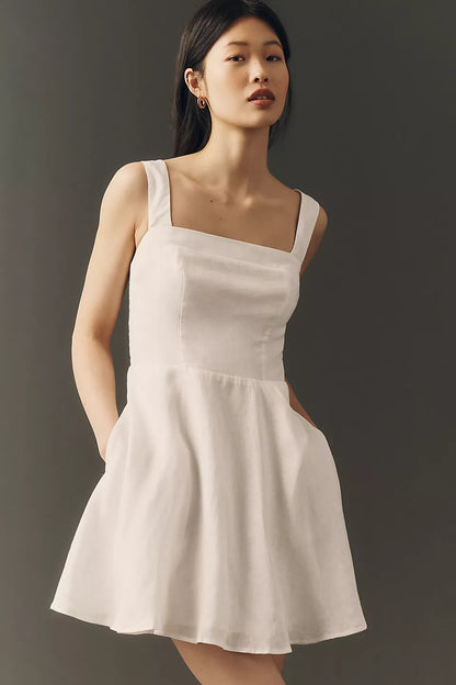 Maeve Linen Square-Neck Mini Dress