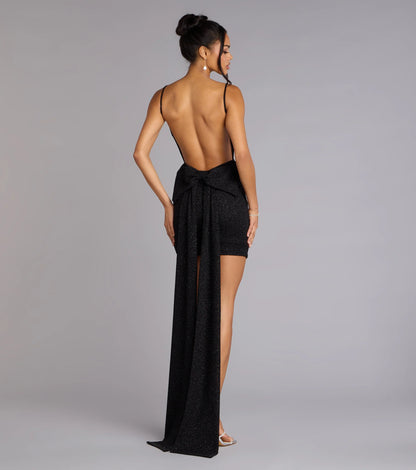 Toni Glitter Open Back Bow Mini Dress