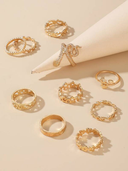 10pcs Serpentine & Leaf Design Ring for Women