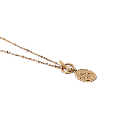 OT Buckle Engraved Titanium Steel Necklace Of Oval Pendant