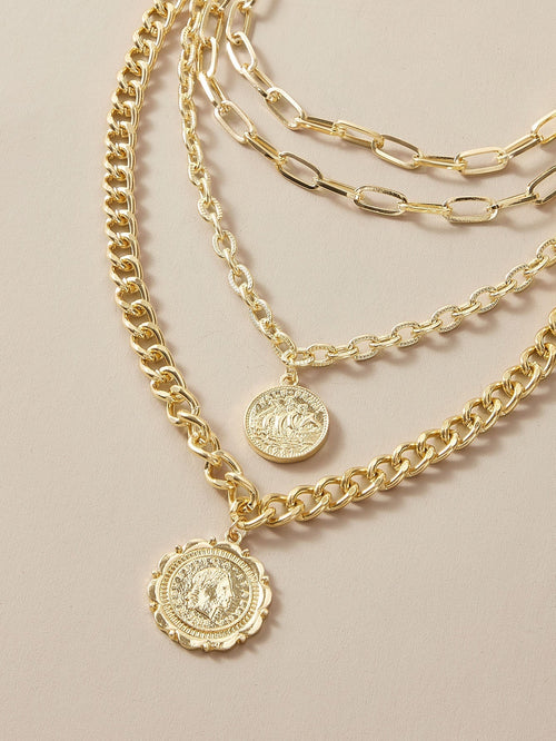 1pc Republica Italiana Coin Charm Layered Chain Necklace for Women