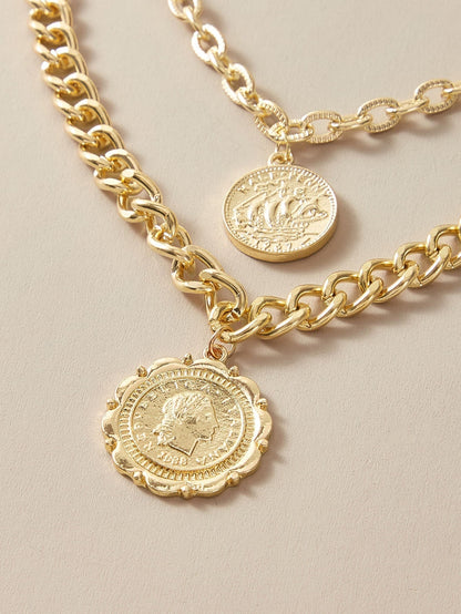 1pc Republica Italiana Coin Charm Layered Chain Necklace for Women