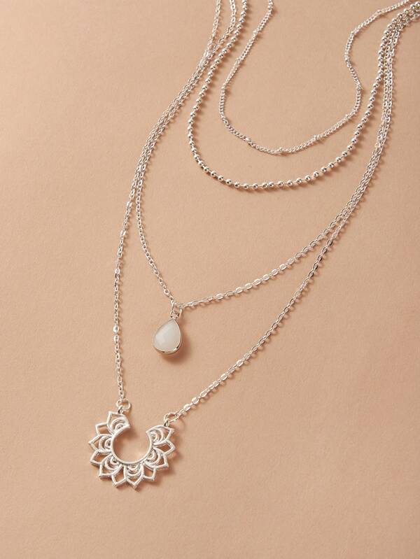 2pcs Waterdrop & Flower Pendant Necklace for Women