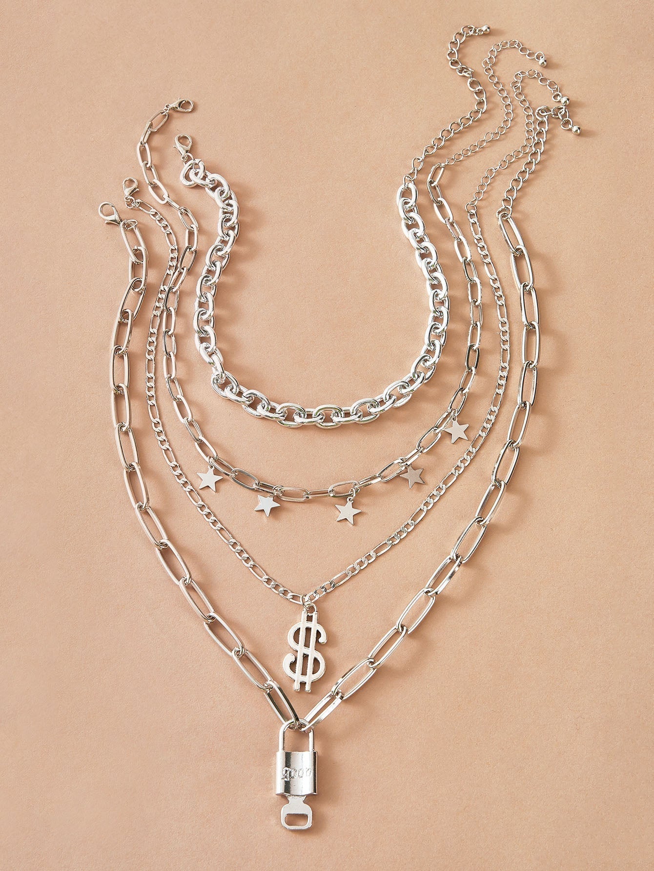 4pcs Star Tassel & Dollar Charm Necklace for Women