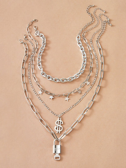 4pcs Star Tassel & Dollar Charm Necklace for Women