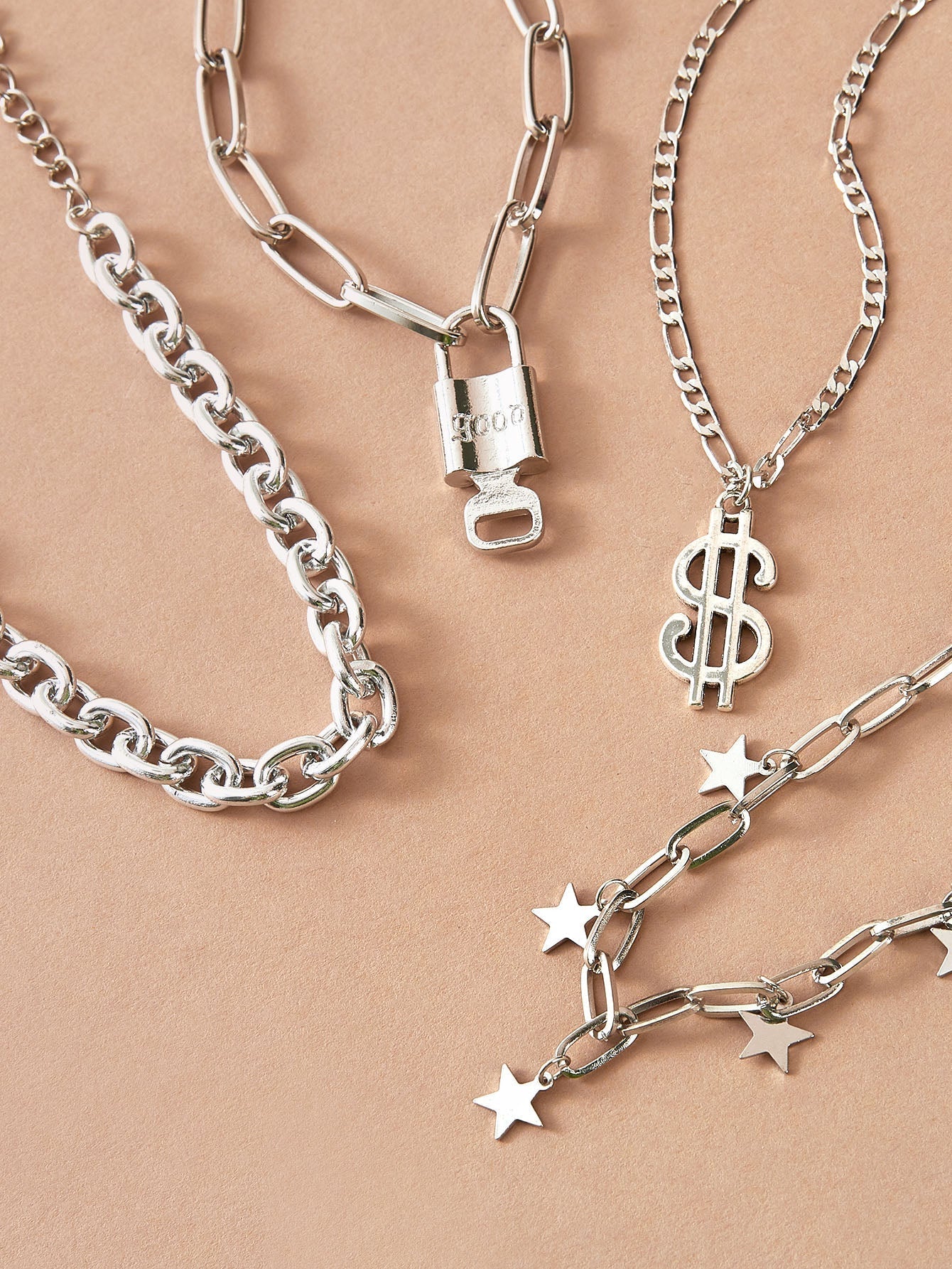 4pcs Star Tassel & Dollar Charm Necklace for Women