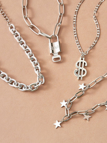 4pcs Star Tassel & Dollar Charm Necklace for Women