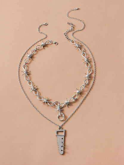 2pcs Metallic Saw & Knot Charm Necklace for Women