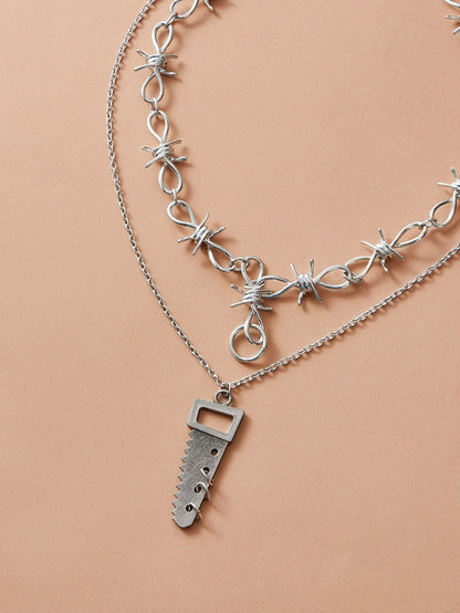 2pcs Metallic Saw & Knot Charm Necklace for Women