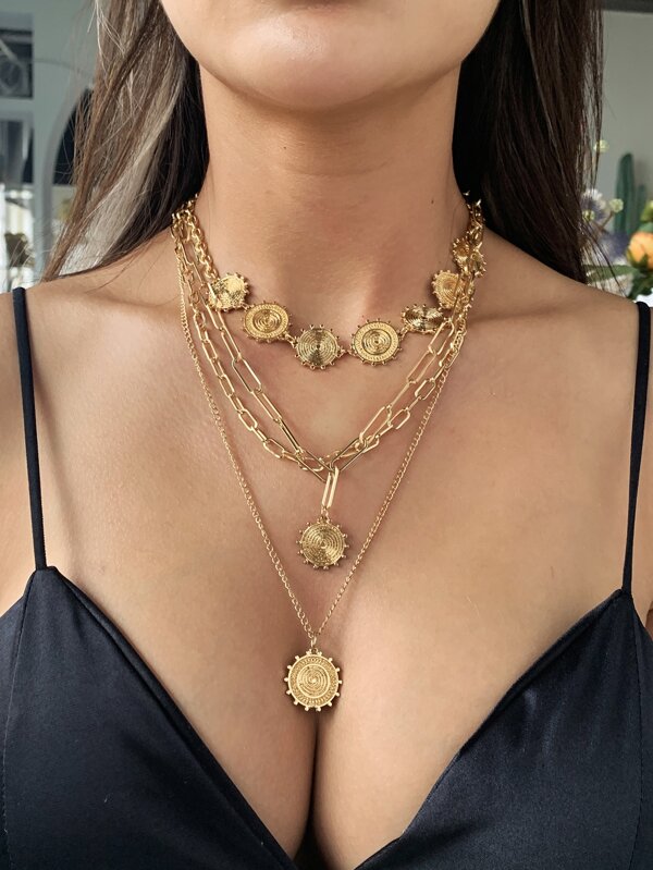2pcs Textured Metal Layered Necklace for Women