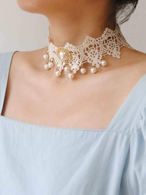 Faux Pearl Decor Necklace for Women