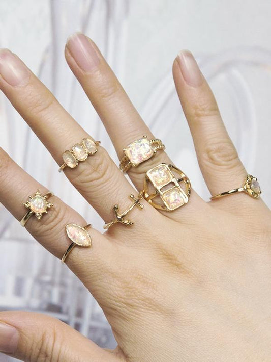 7pcs Gemstone Decor Ring for Women