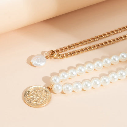 Casual Geometric Patchwork Pearl Necklaces