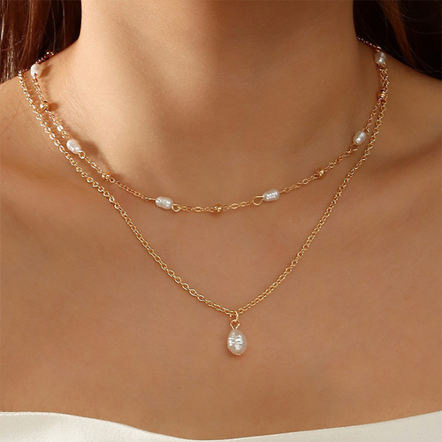 Vintage Simplicity Geometric Patchwork Pearl Necklaces