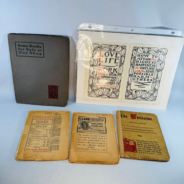 1907 Roycroft Arts & Crafts + Tiffany Ephemera Lot — Roycroft Shop Booklets, The Philistine & Decorative Prints (1906–1907) — Elbert Hubbard | Arts and Crafts Paper Lot, Arts & Crafts Ephemera