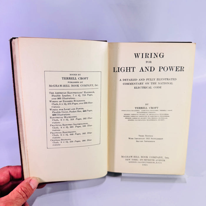 1921 Wiring for Light and Power by Terrell Croft Antique Illustrated Electrical Code Reference Book