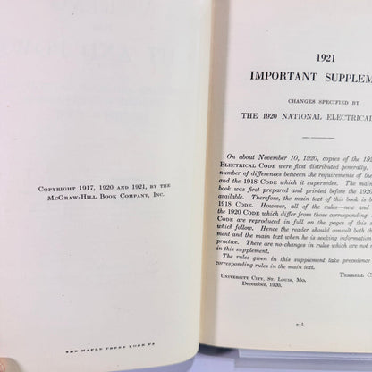 1921 Wiring for Light and Power by Terrell Croft Antique Illustrated Electrical Code Reference Book