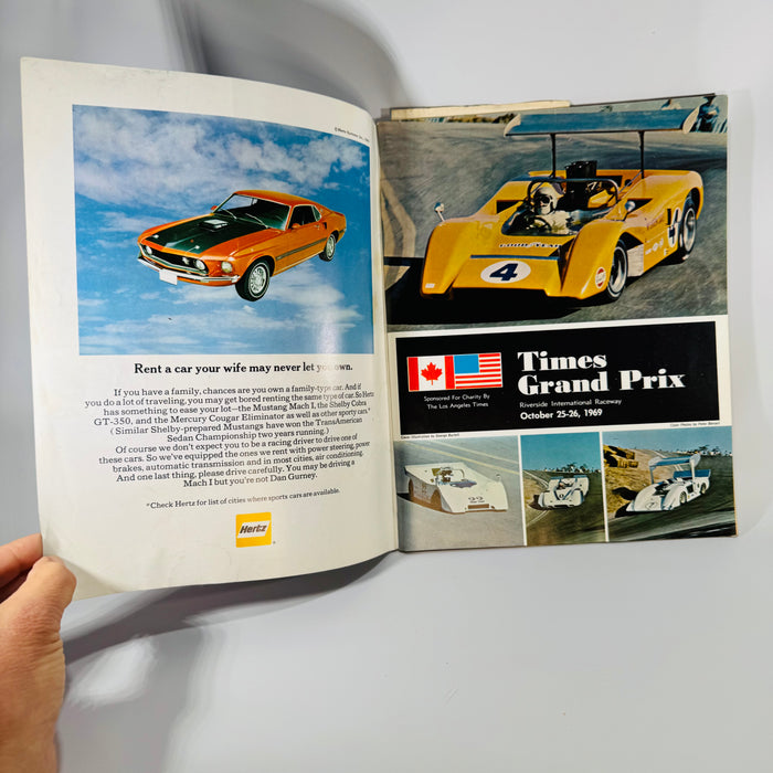 1969 Los Angeles Times Grand Prix Official Program (12th Annual) — Riverside International Raceway Oct 25–26 — 86 Pages w/ Qualifying Times & Final Results — Vintage Motorsport / Can-Am Era