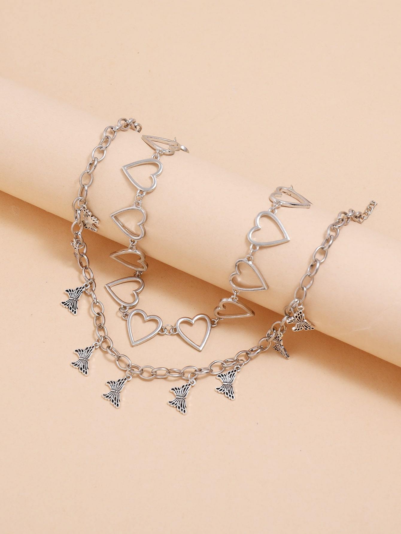 1pc Heart Decor Choker & 1pc Butterfly Decor Necklace for Women