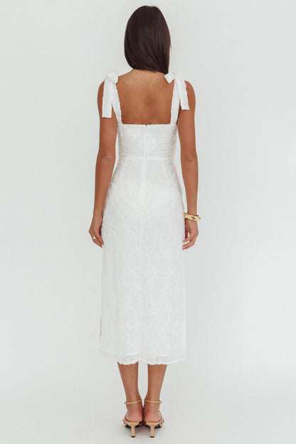 Cupid Tied Shoulder Embellished Midi Dress White