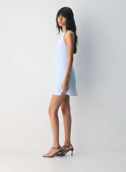 Double satin halterneck mini dress