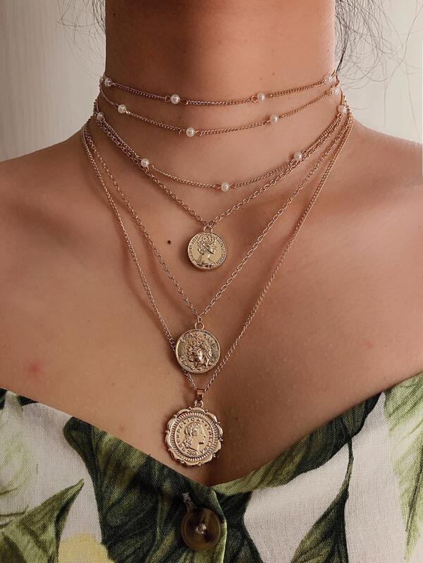 4pcs Coin Charm Necklace for Women
