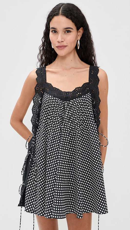 Lucilla Eyelet Trimmed Open Back Mini Dress