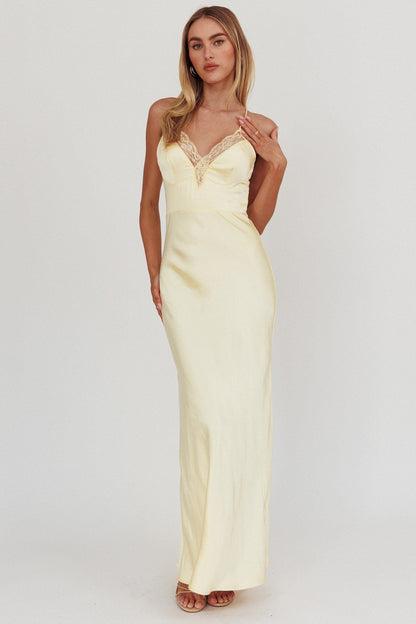Summer Of Love Lace Trim Maxi Dress Lemon
