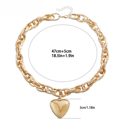 Hollow Out Chunky O Ring Heart Pendant Statement Necklace