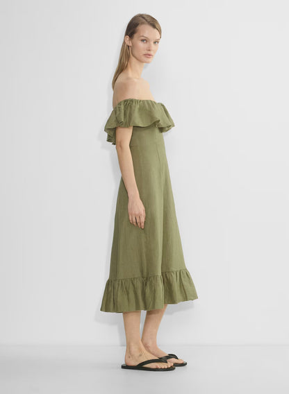Off-the-shoulder linen midi dress