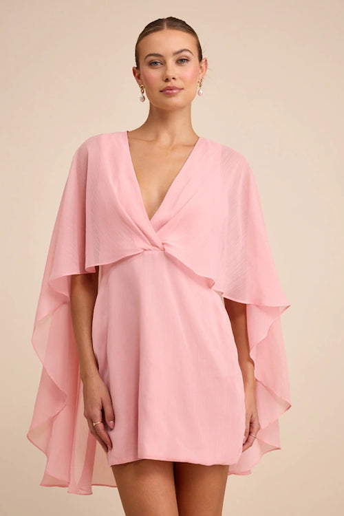 Jolia Light Pink Cape V-Neck Mini Dress