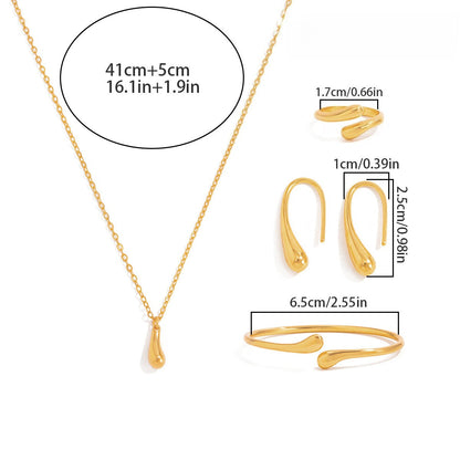5 Piece Teardrop Pendant Bracelet Ring Earrings Necklace Set