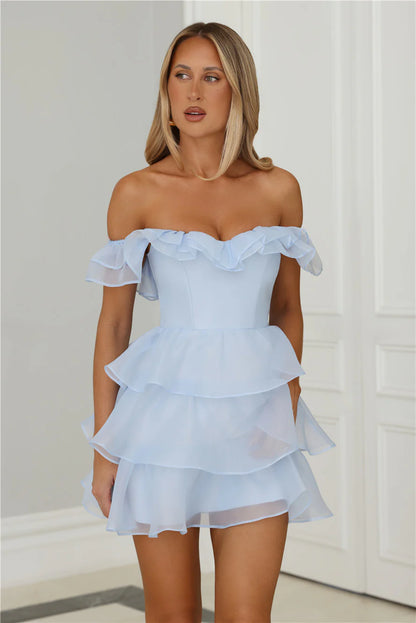 Fizz Fun Off Shoulder Mini Dress Blue