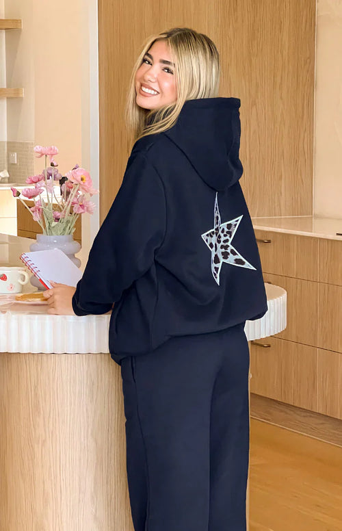 Beginning Navy Leopard Star Hoodie