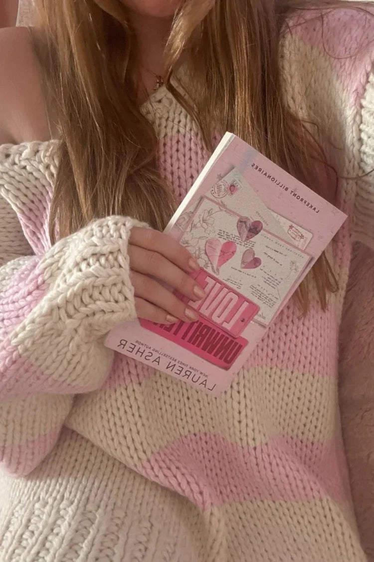 Delvey Pink Striped Chunky Knit Sweater