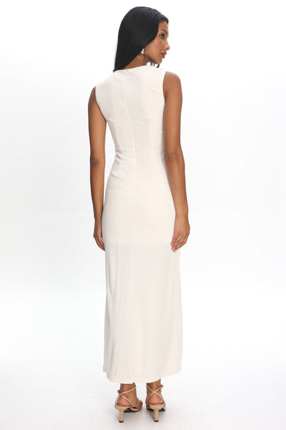 Daleela Asymmetric Neckline Maxi Dress Vanilla